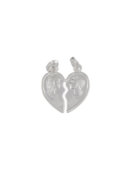 COLG-380 - COLGANTE CORAZÓN PARTIDO CON RELIEVE PLATA DE 21 MM X 23 MM DE ALTO