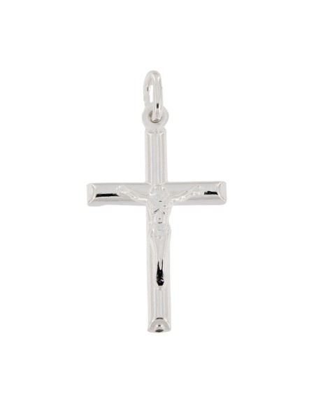 CRUZ-290 - CRUZ DE PLATA TUBO CON CRISTO DE 27MM X 18 MM