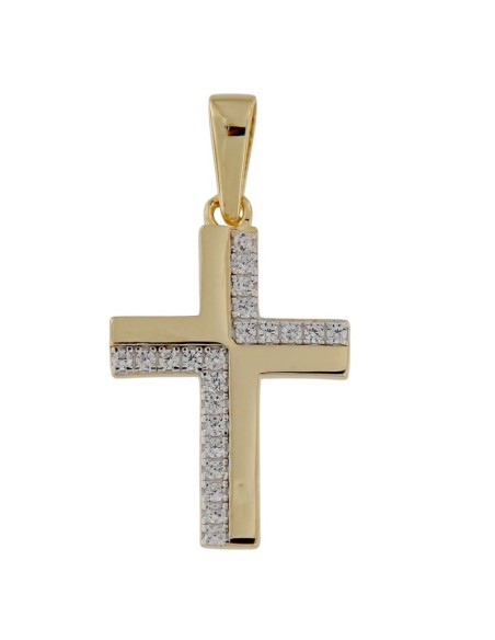 CRUZ-342 - CRUZ DE PLATA CHAPADA EN ORO CON CIRCONITA 14 MM X 20 MM