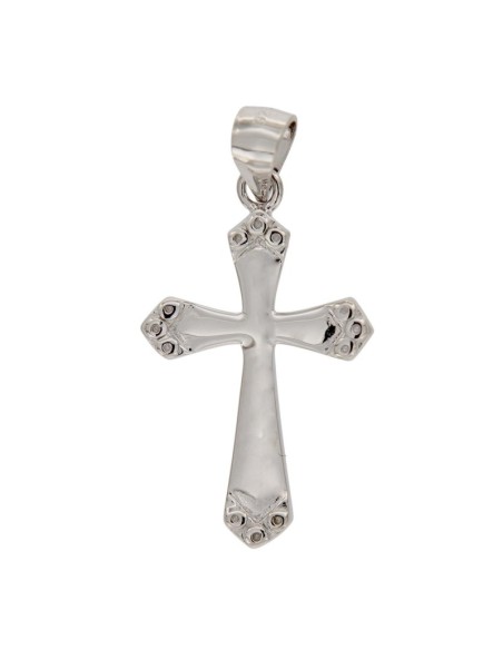 CRUZ-325 - CRUZ DE PLATA CON ACABADOS EN PUNTA Y MOTIVOS CIRCULARES DE 17 MM X 27 MM