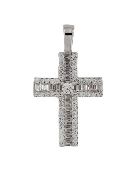 CRUZ-337 - CRUZ DE PLATA CON CIRCONITA Y PIEDRA BLANCA DE 20 MM X 15 MM