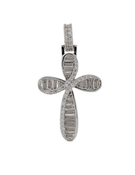 CRUZ-340 - CRUZ DE PLATA CON CIRCONITA Y PIEDRA BLANCA DE 25 MM X 19 MM