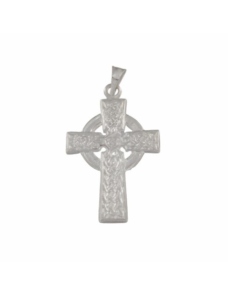 CRUZ-194 - CRUZ DE PLATA PLANA CON DIBUJO CALADO DE 32 MM X 22 MM