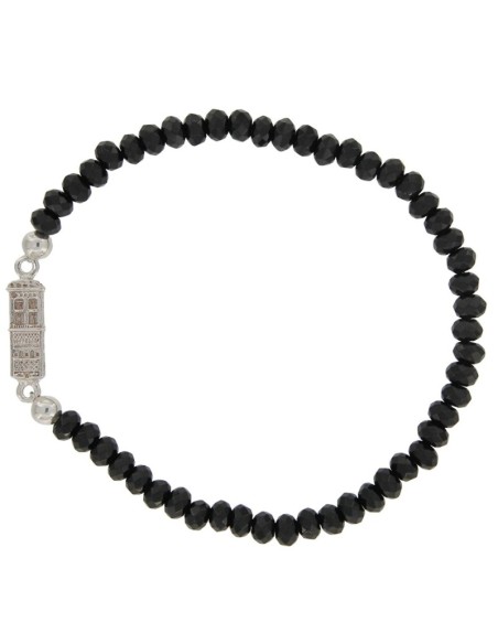 PUL-4609 - PULSERA ELÁSTICA CON PIEDRA NEGRO DE 4 MM Y MOTIVO DE TORRE TERUEL DE 13 MM X 5 MM 