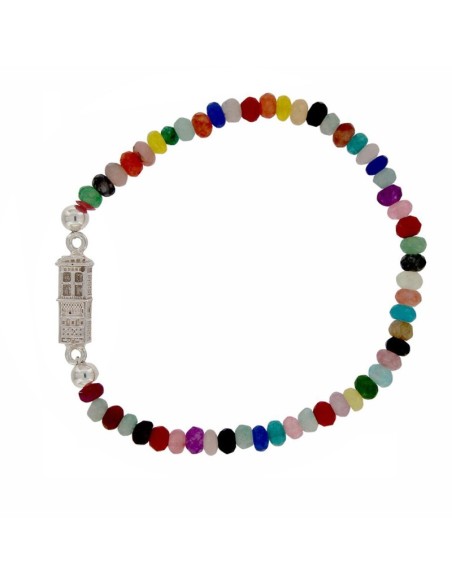 PUL-4933 - PULSERA ELÁSTICA CON PIEDRA MULTICOLOR DE 4 MM Y MOTIVO DE TORRE TERUEL DE 13 MM X 5 MM 