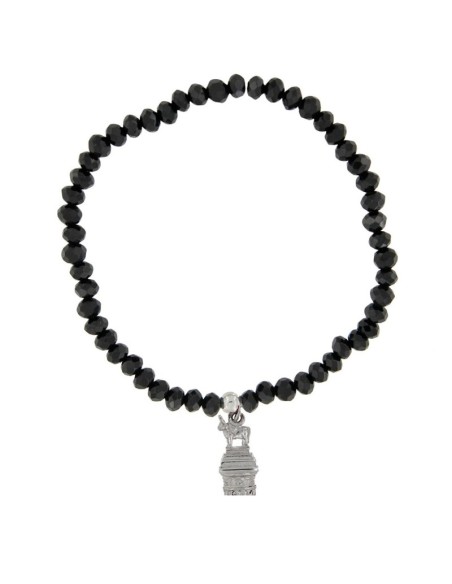 PUL-4660 - PULSERA ELÁSTICA CON PIEDRA NEGRA DE 4 MM Y MOTIVO DE COLGANTE TORICO DE 13 MM X 5 MM 