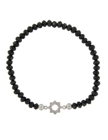 PUL-4613 - PULSERA ELÁSTICA CON PIEDRA NEGRA DE 4 MM Y MOTIVO DE ESTRELLA MUDÉJAR TERUEL DE 12 MM 