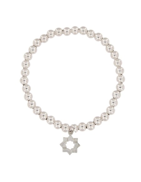 PUL-4665 - PULSERA ELÁSTICA CON BOLA DE PLATA DE 4 MM Y MOTIVO DE COLGANTE ESTRELLA MUDÉJAR DE 12 MM