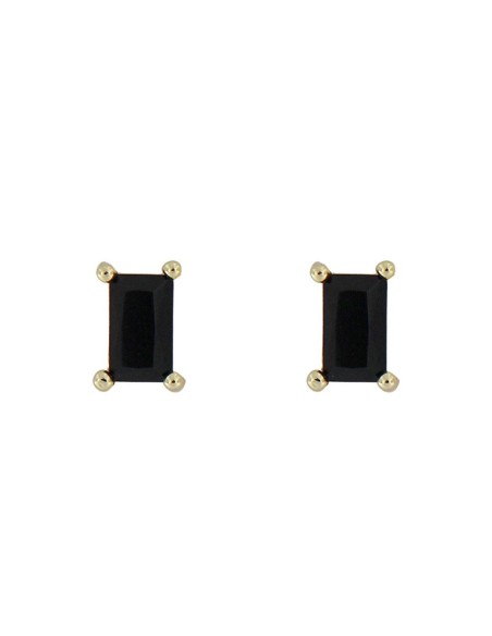 P-5518 - PENDIENTE DE PLATA CHAPADO EN ORO CON PIEDRA NEGRA DE 6 MM X 4 MM 